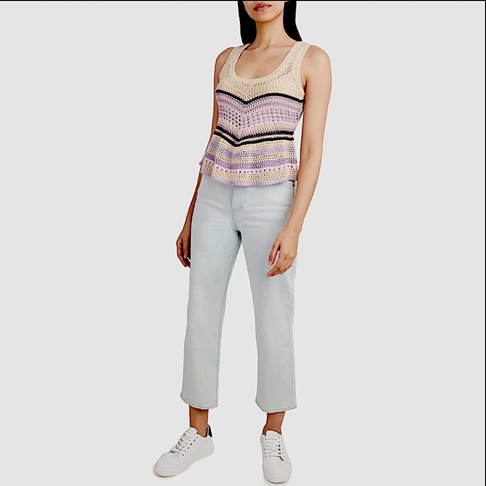 NWT BCBGeneration crochet knit tank peplum pastels purple pink beige cream XXS/M